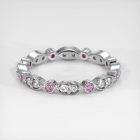 14K White Gold Pink Sapphire and Diamond Antique Style Wedding Band Video