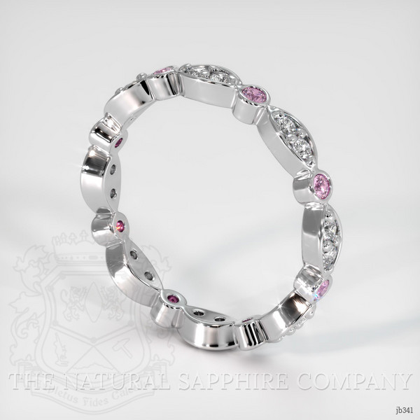 14K White Gold Pink Sapphire and Diamond Antique Style Wedding Band