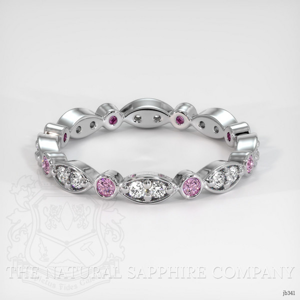 18K White Gold Pink Sapphire and Diamond Antique Style Wedding Band
