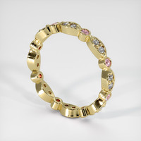 14K Yellow Gold Pink Sapphire and Diamond Antique Style Wedding Band Image