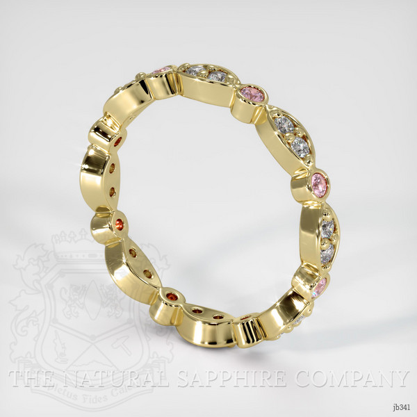 14K Yellow Gold Pink Sapphire and Diamond Antique Style Wedding Band