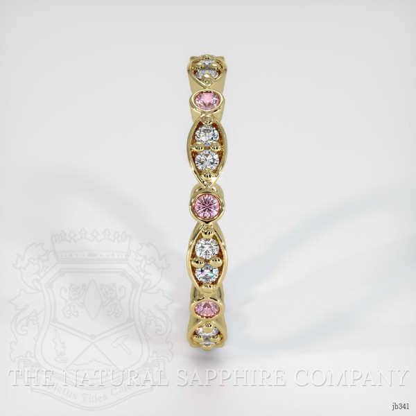 14K Yellow Gold Pink Sapphire and Diamond Antique Style Wedding Band