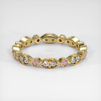 18K Yellow Gold Pink Sapphire and Diamond Antique Style Wedding Band Video