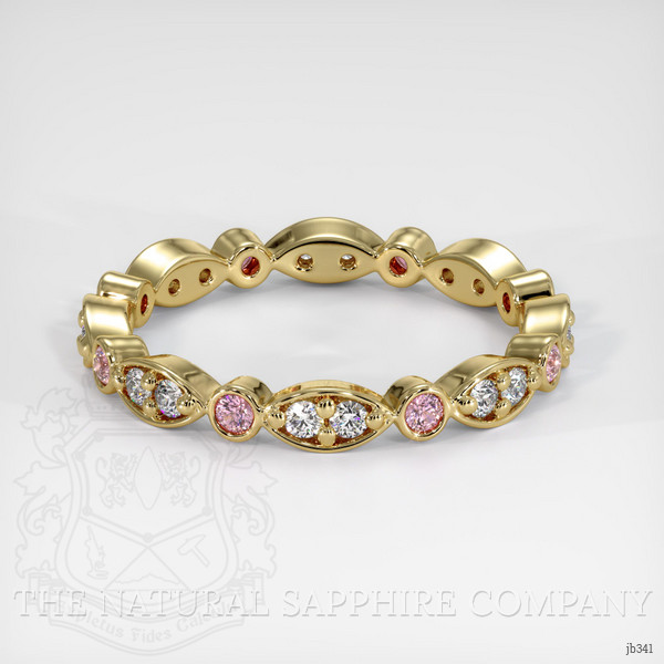 18K Yellow Gold Pink Sapphire and Diamond Antique Style Wedding Band