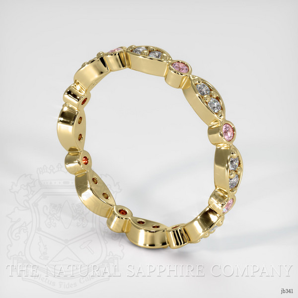 18K Yellow Gold Pink Sapphire and Diamond Antique Style Wedding Band