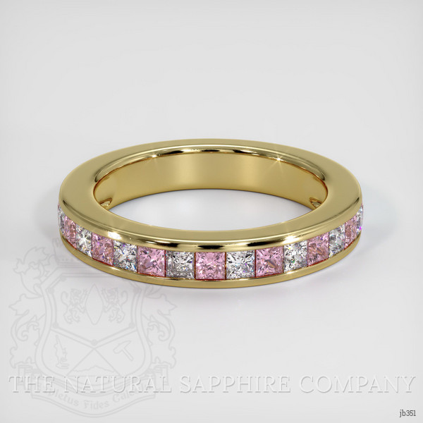 14K Yellow Gold Pink Sapphire and Diamond Channel Wedding Band
