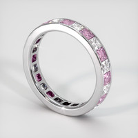 14K White Gold Pink Sapphire and Diamond Eternity Wedding Band Image