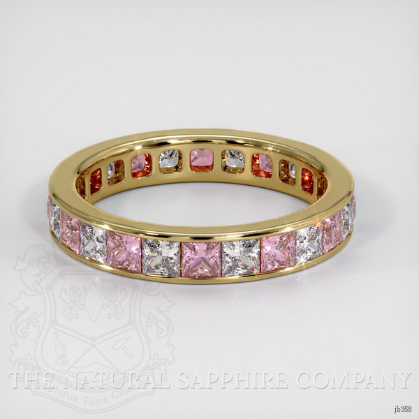 18K Yellow Gold Pink Sapphire and Diamond Eternity Wedding Band