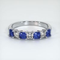 Platinum 950 Blue Sapphire and Diamond Prong Wedding Band Video