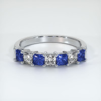 14K White Gold Blue Sapphire and Diamond Prong Wedding Band Video