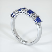 14K White Gold Blue Sapphire and Diamond Prong Wedding Band Image