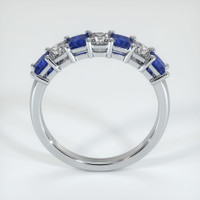 14K White Gold Blue Sapphire and Diamond Prong Wedding Band Image