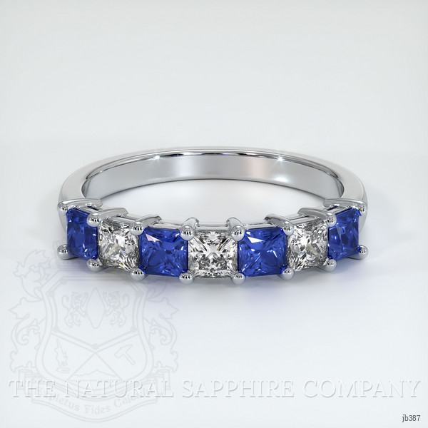 18K White Gold Blue Sapphire and Diamond Prong Wedding Band