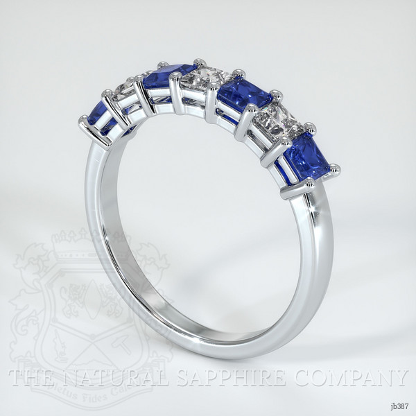 18K White Gold Blue Sapphire and Diamond Prong Wedding Band