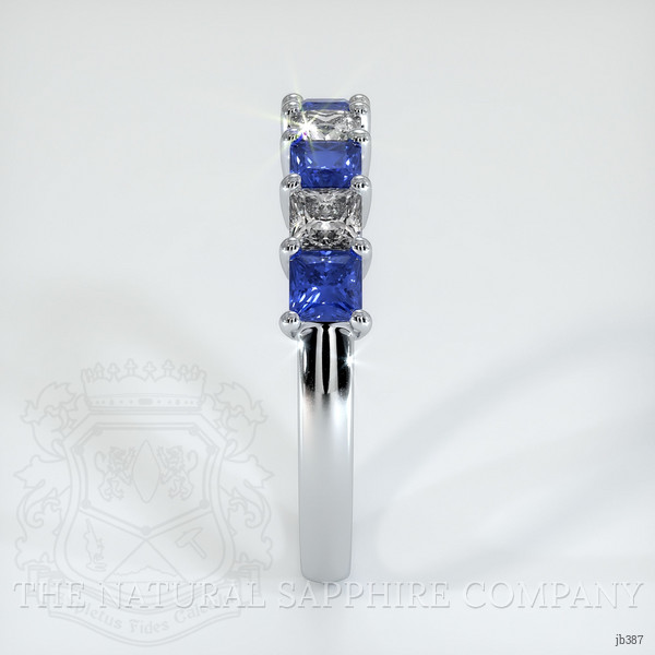 18K White Gold Blue Sapphire and Diamond Prong Wedding Band