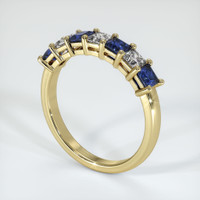 14K Yellow Gold Blue Sapphire and Diamond Prong Wedding Band Image