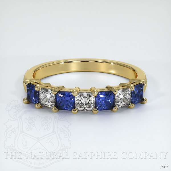 18K Yellow Gold Blue Sapphire and Diamond Prong Wedding Band