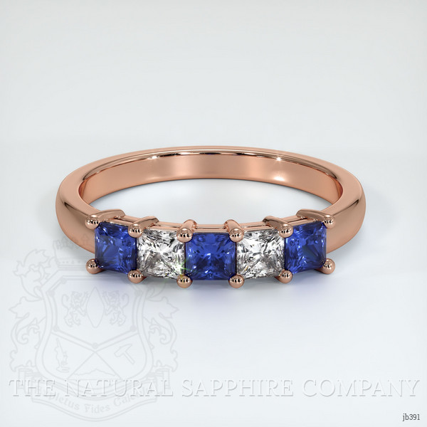 14K Rose Gold Blue Sapphire and Diamond Prong Wedding Band