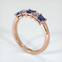 14K Rose Gold Blue Sapphire and Diamond Prong Wedding Band Image