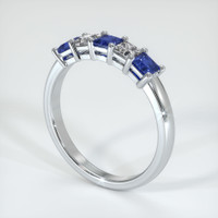 14K White Gold Blue Sapphire and Diamond Prong Wedding Band Image