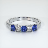 18K White Gold Blue Sapphire and Diamond Prong Wedding Band Video