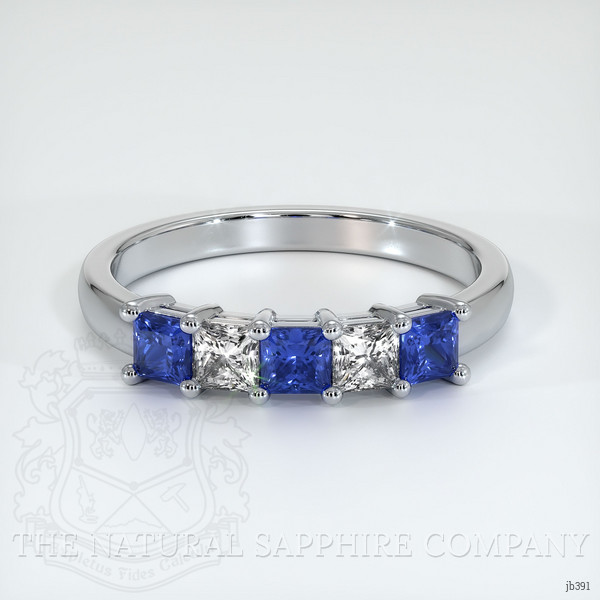 18K White Gold Blue Sapphire and Diamond Prong Wedding Band