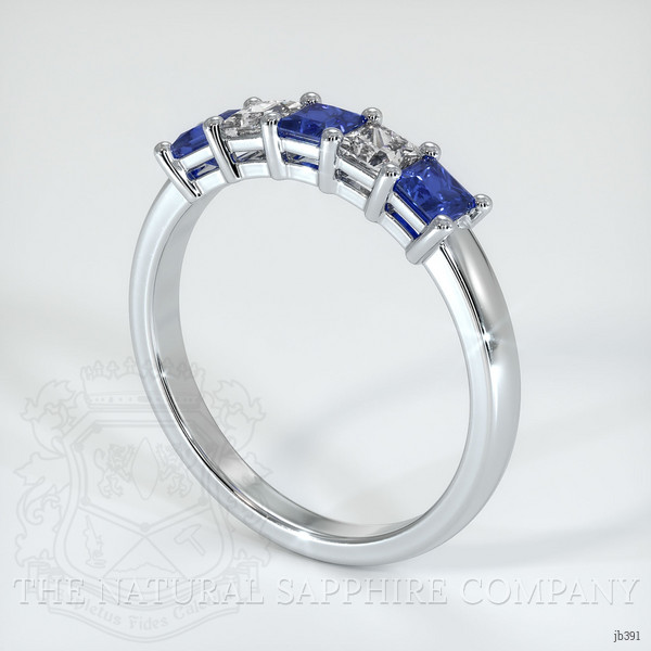 18K White Gold Blue Sapphire and Diamond Prong Wedding Band