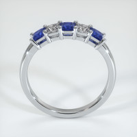 18K White Gold Blue Sapphire and Diamond Prong Wedding Band Image