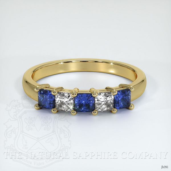 18K Yellow Gold Blue Sapphire and Diamond Prong Wedding Band