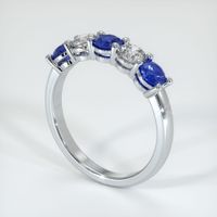 Platinum 950 Blue Sapphire and Diamond Prong Wedding Band Image