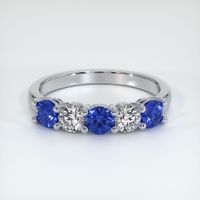 14K White Gold Blue Sapphire and Diamond Prong Wedding Band Video