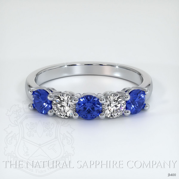 14K White Gold Blue Sapphire and Diamond Prong Wedding Band
