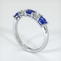 14K White Gold Blue Sapphire and Diamond Prong Wedding Band Image