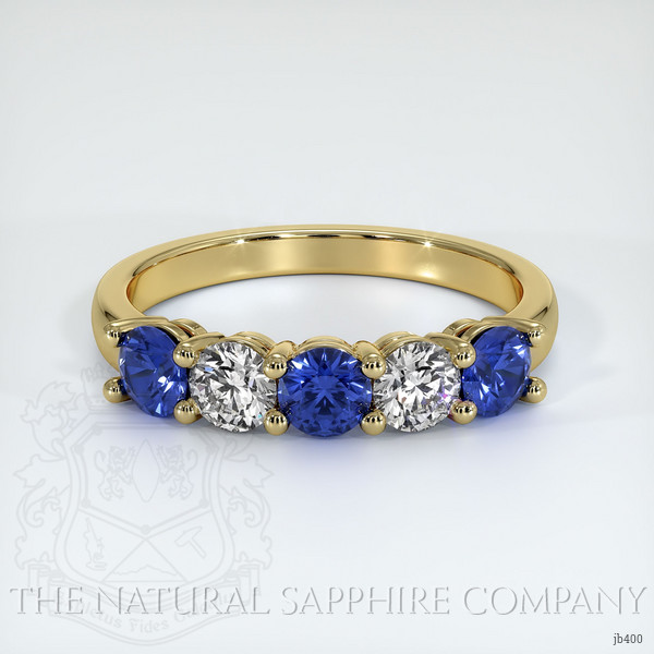 18K Yellow Gold Blue Sapphire and Diamond Prong Wedding Band