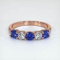 14K Rose Gold White Sapphire and Blue Sapphire Prong Wedding Band Video