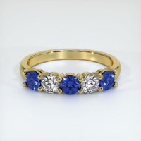 18K Yellow Gold White Sapphire and Blue Sapphire Prong Wedding Band Video