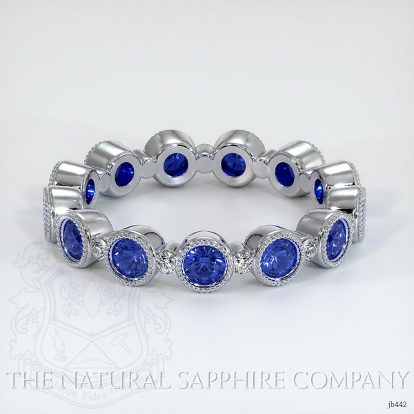 Platinum 950 Blue Sapphire and Diamond Antique Style Wedding Band