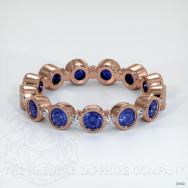 14K Rose Gold Blue Sapphire and Diamond Antique Style Wedding Band