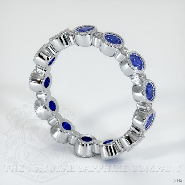 18K White Gold Blue Sapphire and Diamond Antique Style Wedding Band