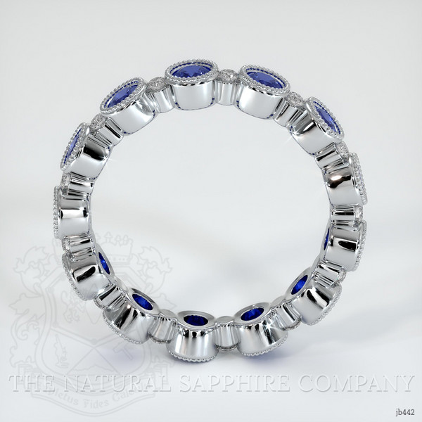 18K White Gold Blue Sapphire and Diamond Antique Style Wedding Band