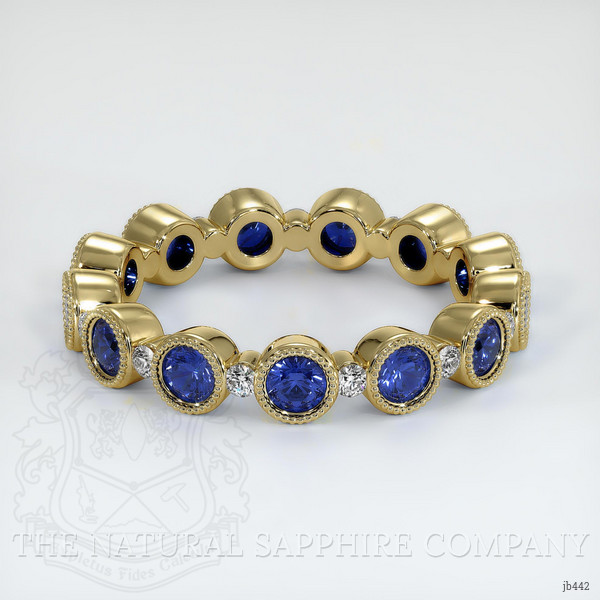 18K Yellow Gold Blue Sapphire and Diamond Antique Style Wedding Band