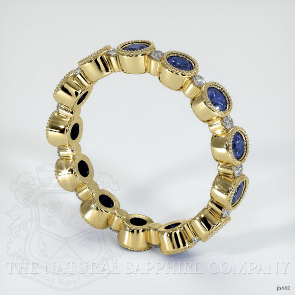 18K Yellow Gold Blue Sapphire and Diamond Antique Style Wedding Band