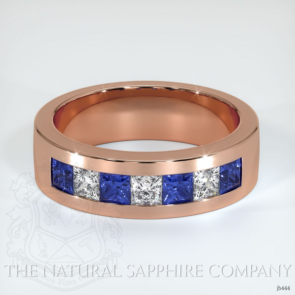 14K Rose Gold Blue Sapphire and Diamond Men's Wedding Band