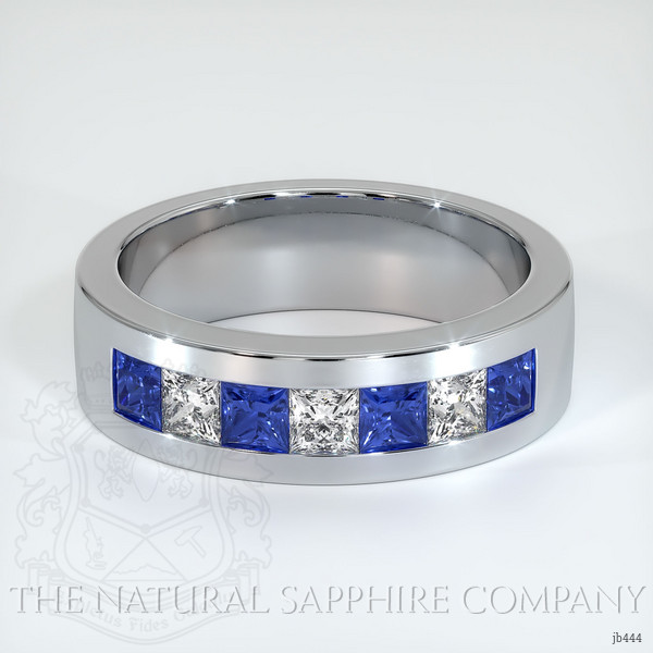 14K White Gold Blue Sapphire and Diamond Men's Wedding Band