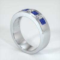 14K White Gold Blue Sapphire and Diamond Men's Wedding Band Image