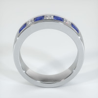 14K White Gold Blue Sapphire and Diamond Men's Wedding Band Image