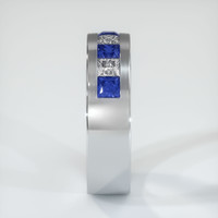 14K White Gold Blue Sapphire and Diamond Men's Wedding Band Image