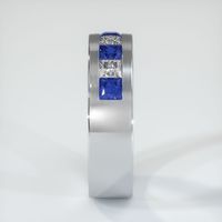 18K White Gold Blue Sapphire and Diamond Men's Wedding Band Image
