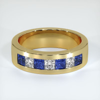 14K Yellow Gold Blue Sapphire and Diamond Men's Wedding Band Video