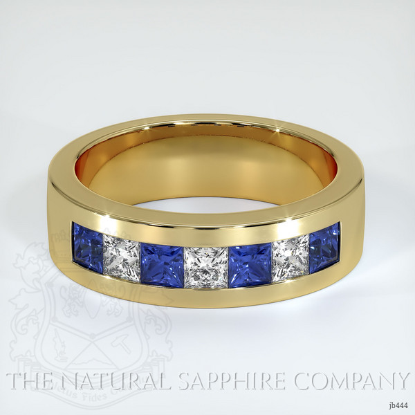 14K Yellow Gold Blue Sapphire and Diamond Men's Wedding Band